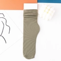 Olive green velvet slouch socks for women with vertical ribbed texture and display card - One Size / Olive Green