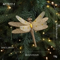 Golden dragonfly Christmas tree ornament with glitter wings and decorative beads - Golden Dragonfly Style