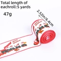 5-yard Christmas ribbon roll with Santa on train print and red stitched edges - Train Style