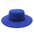 Classic royal blue wool felt flat top fedora hat with wide brim for men and women - M (56-58cm) / Blue