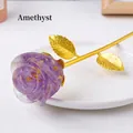 Handcrafted purple resin rose with gold foil and metallic stem on a ceramic plate - Amethyst - Gold Base