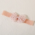 Pink orange baby lace headband with black polka dot gauze bow for infants - Flocked Dot Pink