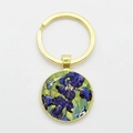 Artistic gold keychain featuring Van Gogh Iris oil painting under a glass dome - Gold Color - Iris