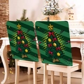 Housses de chaise de Noël avec motifs de sapins verts, étoiles et cloches festives - Sapin de Noël Illustration(YTM2-2)