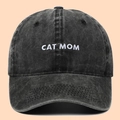 Dark grey washed cotton baseball cap featuring white CAT MOM 3D embroidery detail - Adjustable / Black