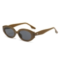 Retro khaki oval sunglasses with dark gray lenses and silver metal side accents - Dark Green Frame Black Gray Lens