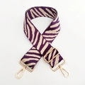 Detail of adjustable purple zebra pattern strap with gold metal hooks for handbags - Purple Zebra Print / Gold Buckle
