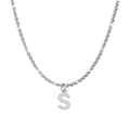 Silver-plated titanium steel popcorn chain necklace featuring a zircon-encrusted letter S - Letter S / Steel