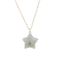 Detailed view of the 2.5cm star-shaped natural agate pendant with a gold-tone fine chain - Gold Chain + Labradorite