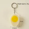Realistic PVC boiled egg keychain half-egg pendant with silver ring, weighs 24g - Half Hard-boiled Egg - Silver Ring