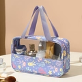 Purple transparent PVC toiletry bag with ocean creature prints and fabric handles - Medium / Purple Ocean World