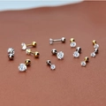 Minimalist surgical steel stud earrings with clear zircon in gold and silver finish - Gold (1PC) / 3mm