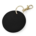 Minimalist black faux leather round keychain with elegant gold-tone clasp and ring - Assembled / Black