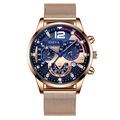 Men's chronograph watch with rose gold mesh strap and textured blue dial by Geneva - Rose Gold