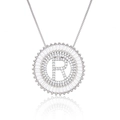 Silver round necklace with zircon-studded letter R pendant and a Venetian box chain - Silver/Letter R