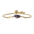 Gold box chain bracelet featuring a purple shell charm and adjustable slider clasp - Purple + Stainless Steel