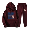 Survêtement en polaire bordeaux avec sweat à capuche fleuri et pantalon à cordon - S (L) / Haut Et Bas / Rouge Vin Foncé (17)