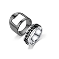 Detail macro view of a matte black bottle opener ring and a rotating chain spinner ring - Size 6 / Bottle Opener Style / Two-Piece Set / Black