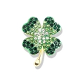 Clover brooch with green crystals and gold finish on a plain white background - Clover Green