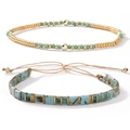 Bracelet Tila bohème turquoise et doré avec cordon tressé ajustable pour hommes et femmes - Ensemble Empilable à Motif de Marbre Turquoise