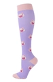 Purple calf-high athletic compression sock with pink pig pattern and reinforced heel - Piggy