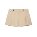 Khaki high waist pleated shorts with belt loops and decorative black buttons - XS / Shorts