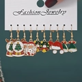 Christmas alloy drip oil earring set featuring Santa, snowmen and festive bells - Style 41 (5 Pairs Set)