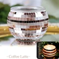 Mosaic glass candle holder in Coffee Latte finish with a nighttime glowing effect - Coffee Latte