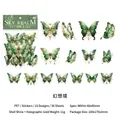 Green PET butterfly stickers with shell luster and 3D laser gold finish for DIY scrapbooking - Fantasy Realm