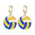 Goldene Volleyball-Ohrringe mit blauem, gelbem und weißem Emaille für sportliche Frauen - Volleyball