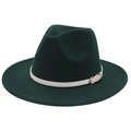 Detail of dark green wool felt jazz hat with a white leather belt and gold buckle - M (56-58cm) / Dark Green (White Belt)