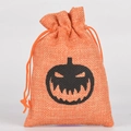 Orange burlap drawstring gift bag with a black Halloween pumpkin face print - 10*14cm Pumpkin Head / 10*15cm