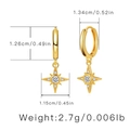 Golden octagonal star hoop earrings with white zircon inlays and detailed dimensions - Eight-pointed Star