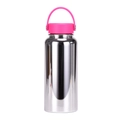 Polished silver stainless steel water bottle with vibrant magenta handle lid - Electroplated Silver-Neon Rose Lid