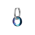 Titanium stalen oorring met diepblauwe gefacetteerde kristallen hanger op witte basis - Donkerblauw-Paars Verloop #3 - Enkel Stuk