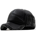 Cappello da aviatore invernale da uomo in finta pelle con fodera calda in ecopelliccia - Regolabile / Stile 2 Nero