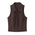 Bruin gestreept vest voor dames met klassieke ritssluiting en een reverskraag - Tops