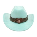 Mint green faux suede cowboy hat featuring a rhinestone heart buckle and paisley band - One Size / Emerald Green (Big Heart)