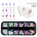 12-grid nail art AB rhinestones set with mixed shapes and black storage box - Aurora AB Color Style (05)