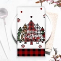 Detailed view of Christmas dish towel with festive tree patterns and Merry Christmas text - XWJ02-11 (Leopard Tree)
