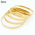 Set of 5 minimalist gold-plated stainless steel stackable bracelets with a polished finish - 5mm Width 5 Rings-Inner 60mm / Gold