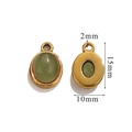 Golden stainless steel oval pendant with green stone, dimensions 15mm by 10mm for DIY jewelry - Small-Dark Green
