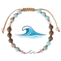 Bracciale regolabile onda dell'oceano con pietre naturali e cordino intrecciato - Stile Onda Amazzonite (Bracciale Onda-1)