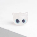 Close-up of pink crystal resin cat figurine with striking blue eyes and smooth finish - Rose Quartz