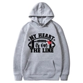 Grey fleece hoodie for men and women with My Heart Is On The Line graphic print - Grey-My Heart Is On The Line