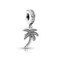 Silver coconut tree charm pendant with sparkling white zircon inlay and realistic textures - Silver Coconut Tree