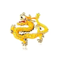 Vintage yellow enamel dragon brooch with gold trim and red gemstone eye detail - Yellow Enamel Zodiac Dragon