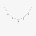 Collana in argento S925 con ciondoli a fiore e pietre di zircone blu e rosa - Argento 925 / Platino