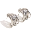 Minimalist silver multi-layer hollow C-shaped stud earrings in a modern geometric style - Hollow Line C-Shape Stud Earrings - Silver Color