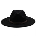 Classic black faux suede cowboy hat with brown textured leather band and wide brim - M (56-58cm) / Black (JXF-46510)